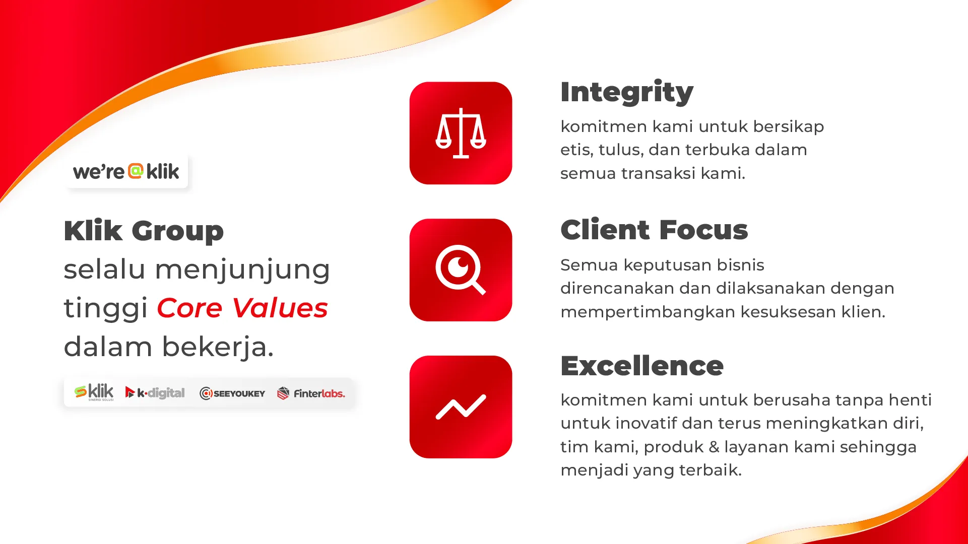 Core Values Klik Group demi menyelaraskan visi bersama  | PT. Klik Digital Sinergi